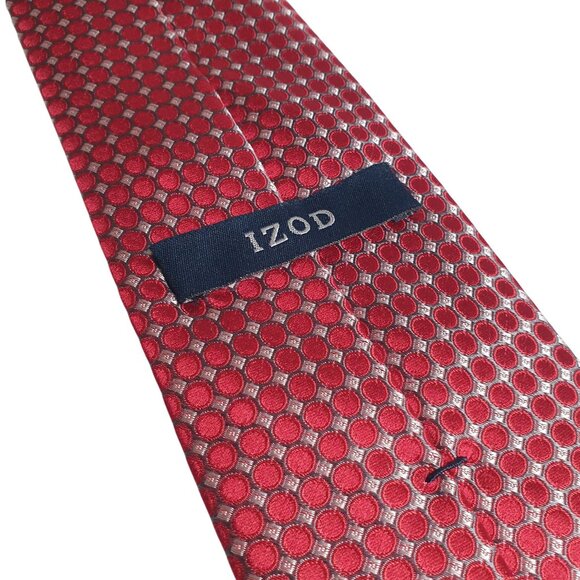 Izod Vintage Red & Silver Geometric Necktie - Picture 4 of 5